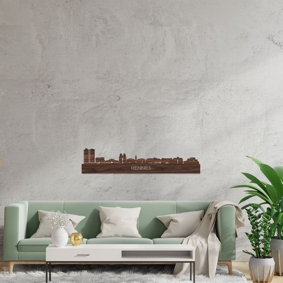Skyline Rennes Noten houten cadeau decoratie relatiegeschenk van WoodWideCities