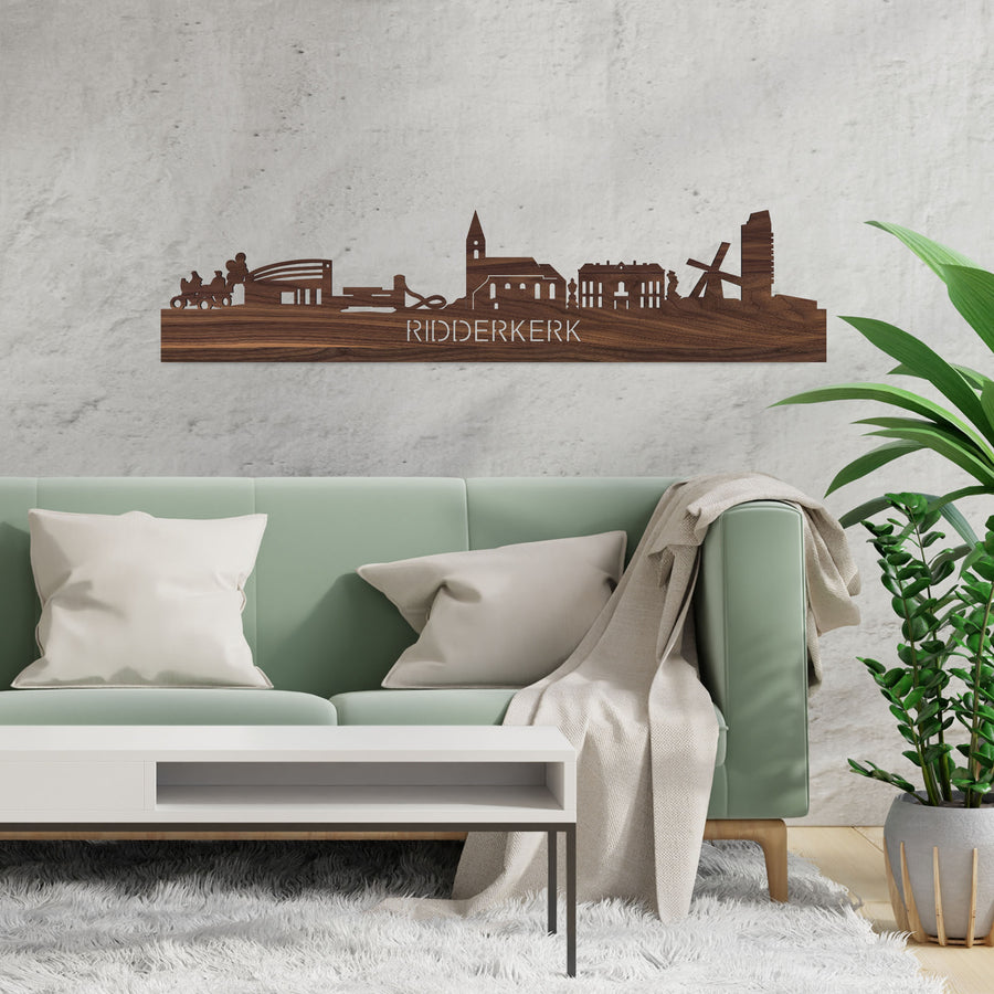 Skyline Ridderkerk Noten houten cadeau decoratie relatiegeschenk van WoodWideCities