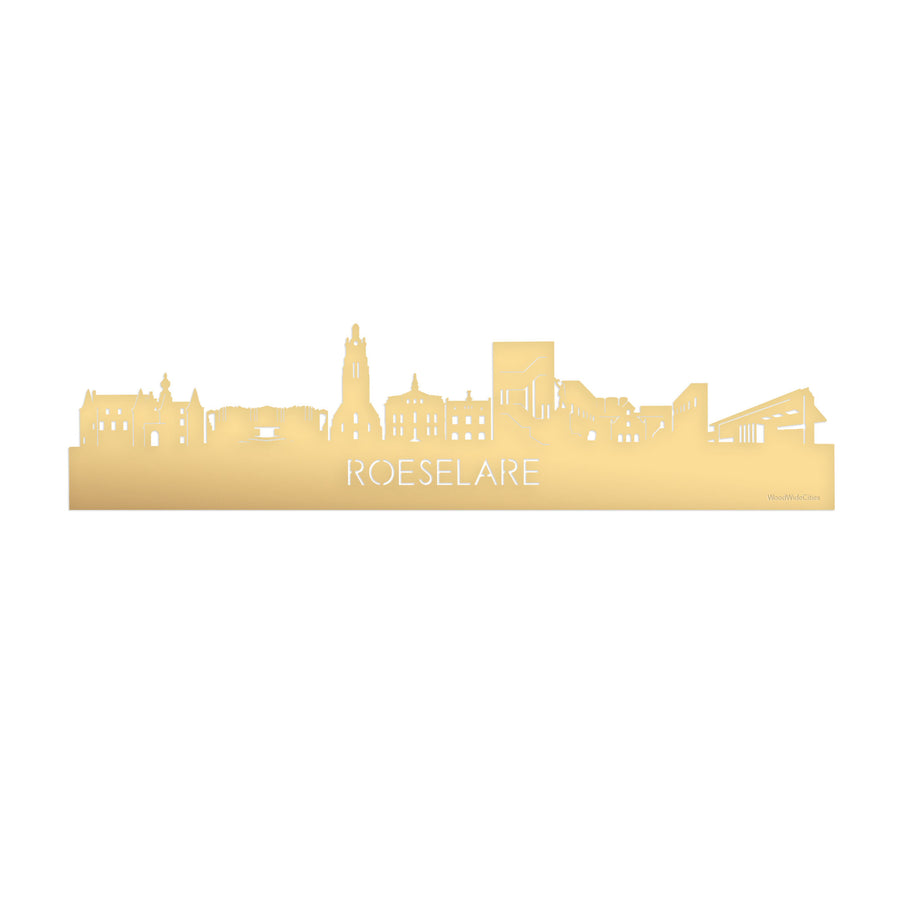 Skyline Roeselare Metallic Goud gerecycled kunststof cadeau decoratie relatiegeschenk van WoodWideCities