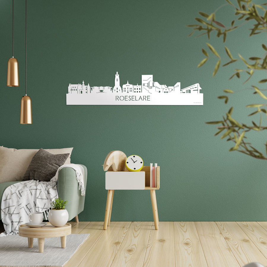 Skyline Roeselare Wit glanzend gerecycled kunststof cadeau decoratie relatiegeschenk van WoodWideCities
