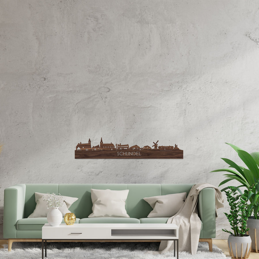 Skyline Schijndel Noten houten cadeau decoratie relatiegeschenk van WoodWideCities