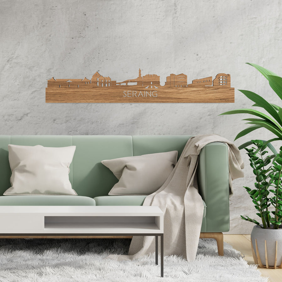 Skyline Seraing Eiken houten cadeau decoratie relatiegeschenk van WoodWideCities