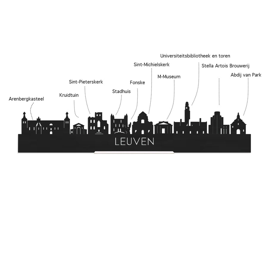 Skyline Serveerplank Rond Leuven houten cadeau decoratie relatiegeschenk van WoodWideCities