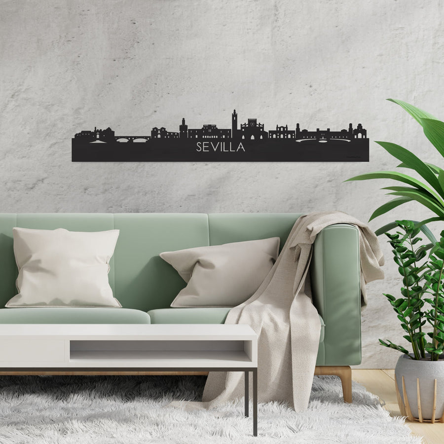 Skyline Sevilla Zwart houten cadeau decoratie relatiegeschenk van WoodWideCities