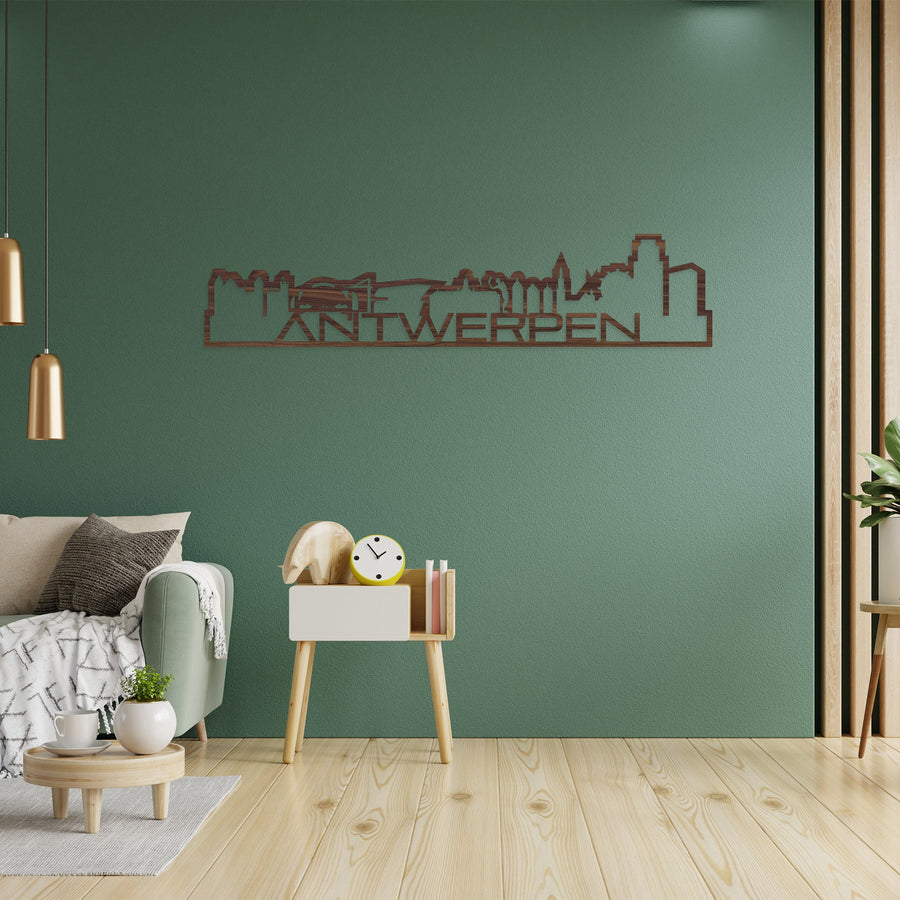 Skyline Shape Antwerpen Noten houten cadeau decoratie relatiegeschenk van WoodWideCities