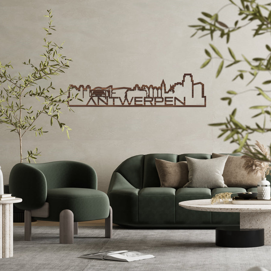 Skyline Shape Antwerpen Noten houten cadeau decoratie relatiegeschenk van WoodWideCities