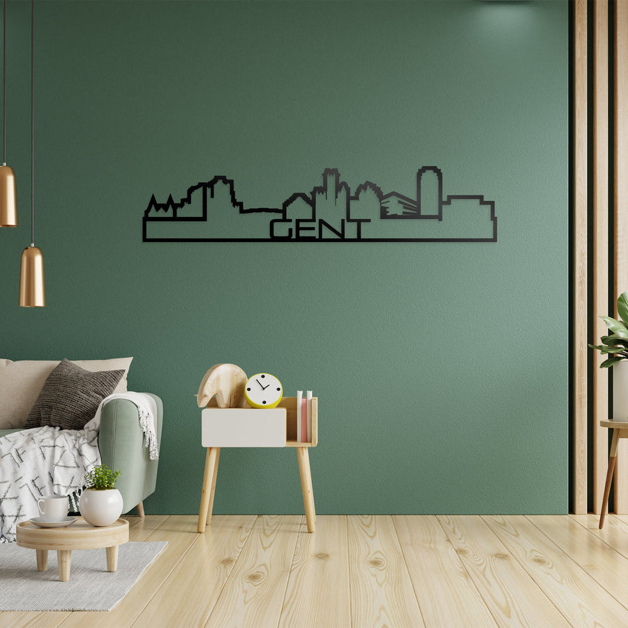 Skyline Shape Gent Zwart glanzend gerecycled kunststof cadeau decoratie relatiegeschenk van WoodWideCities