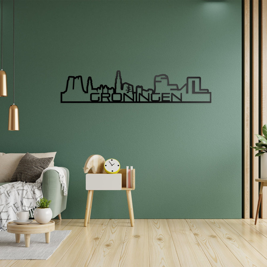 Skyline Shape Groningen Zwart glanzend gerecycled kunststof cadeau decoratie relatiegeschenk van WoodWideCities