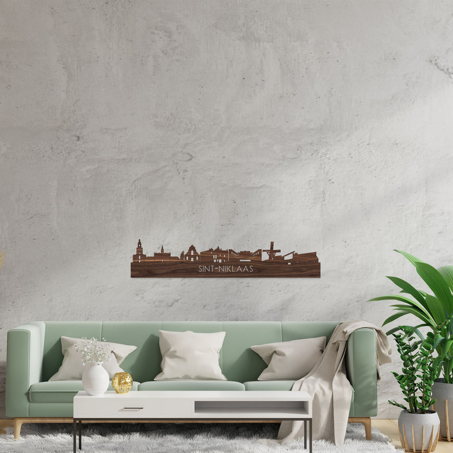 Skyline Sint-Niklaas Noten houten cadeau decoratie relatiegeschenk van WoodWideCities