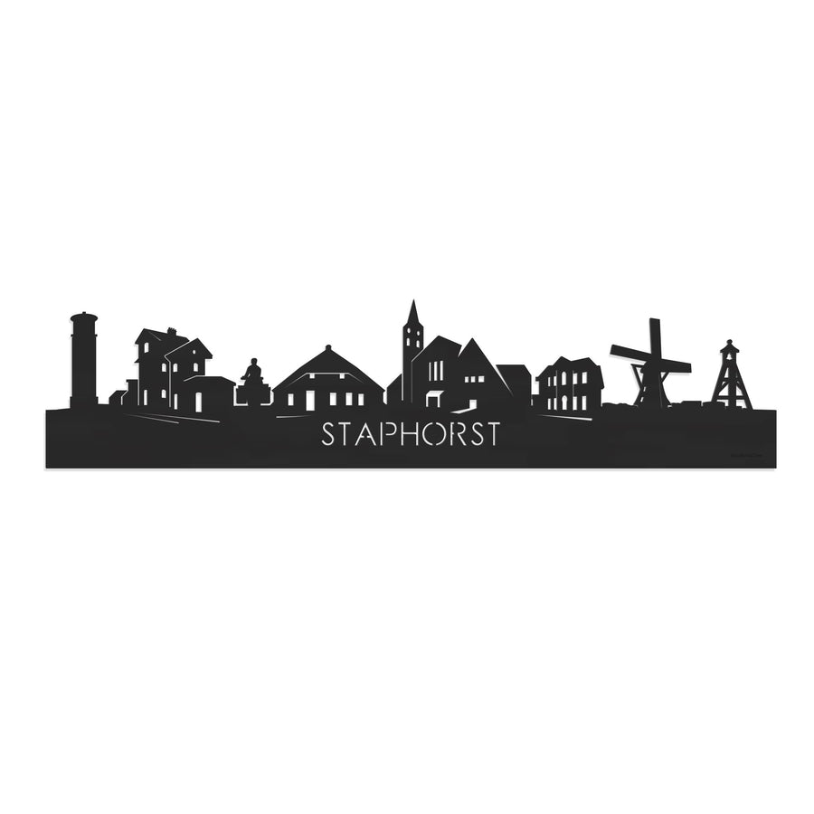 Skyline Staphorst Zwart houten cadeau decoratie relatiegeschenk van WoodWideCities