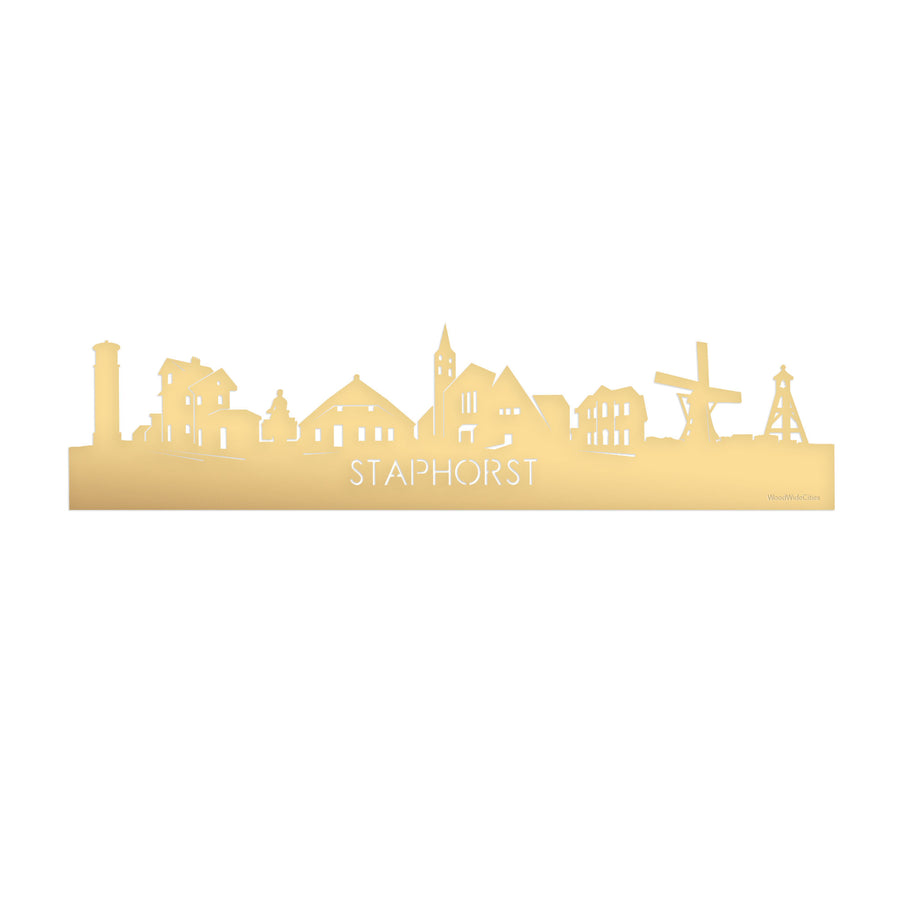 Skyline Staphorst Metallic Goud gerecycled kunststof cadeau decoratie relatiegeschenk van WoodWideCities