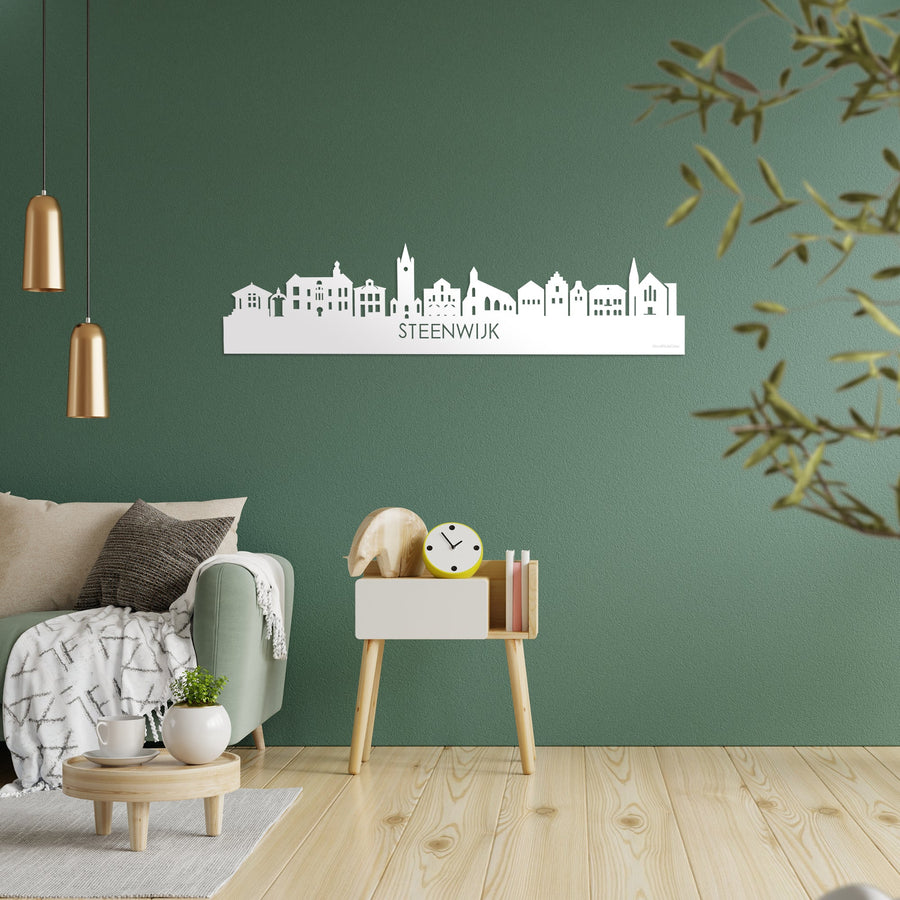 Skyline Steenwijk Wit glanzend gerecycled kunststof cadeau decoratie relatiegeschenk van WoodWideCities