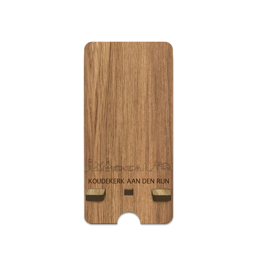 Skyline Telefoonhouder Koudekerk-Aan-Den-Rijn houten cadeau decoratie relatiegeschenk van WoodWideCities
