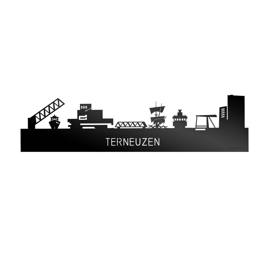Skyline Terneuzen Zwart glanzend gerecycled kunststof cadeau decoratie relatiegeschenk van WoodWideCities