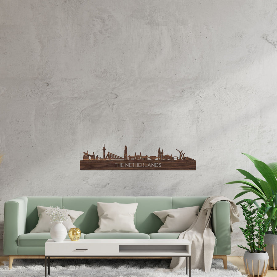 Skyline The Netherlands Noten houten cadeau decoratie relatiegeschenk van WoodWideCities