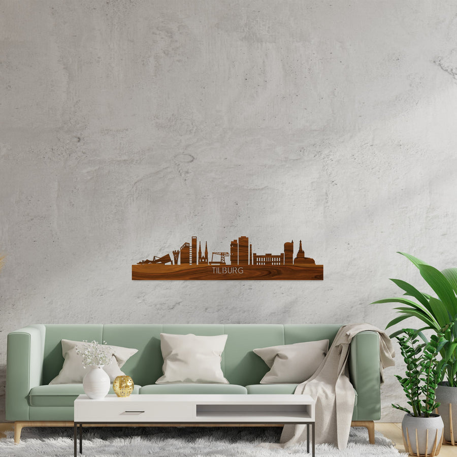 Skyline Tilburg Palissander houten cadeau decoratie relatiegeschenk van WoodWideCities