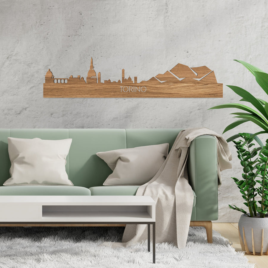 Skyline Torino Eiken houten cadeau decoratie relatiegeschenk van WoodWideCities