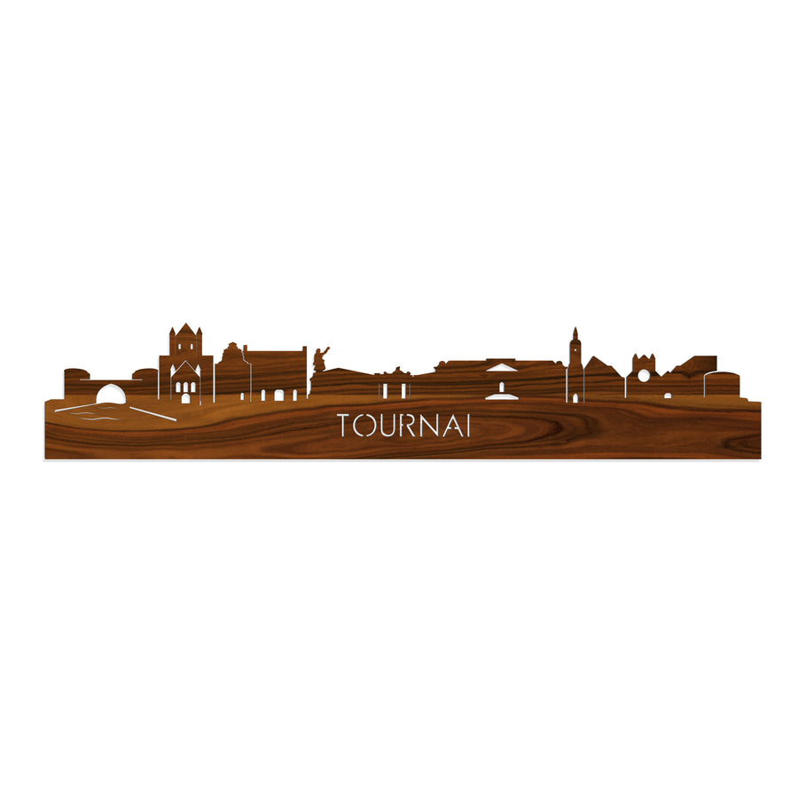 Skyline Tournai Palissander houten cadeau decoratie relatiegeschenk van WoodWideCities