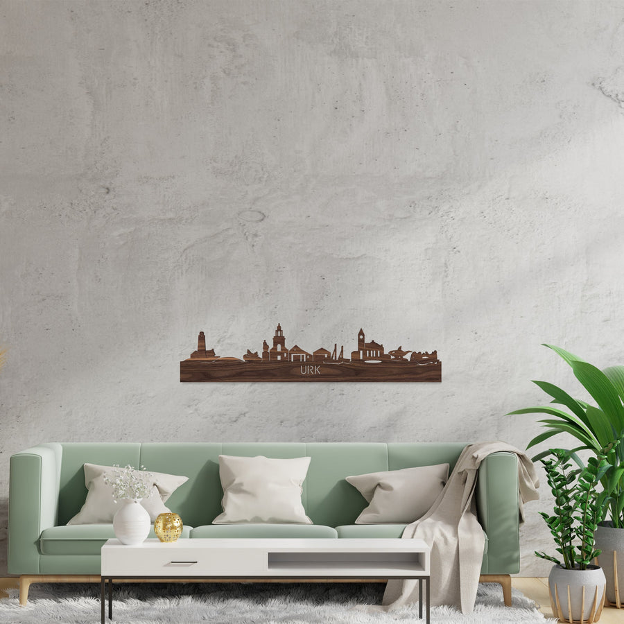 Skyline Urk Noten houten cadeau decoratie relatiegeschenk van WoodWideCities