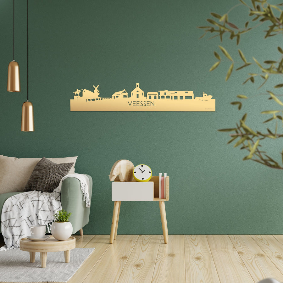 Skyline Veessen Metallic Goud gerecycled kunststof cadeau decoratie relatiegeschenk van WoodWideCities