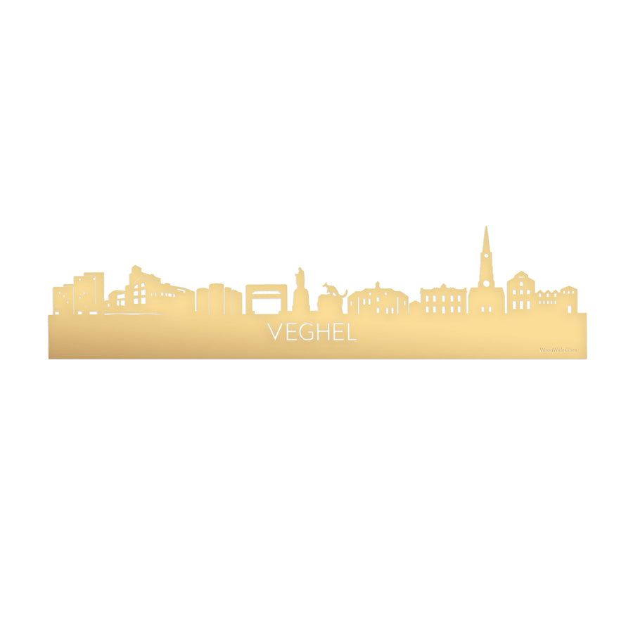 Skyline Veghel Metallic Goud gerecycled kunststof cadeau decoratie relatiegeschenk van WoodWideCities