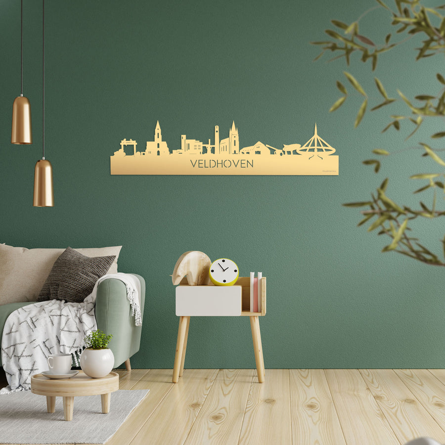 Skyline Veldhoven Metallic Goud gerecycled kunststof cadeau decoratie relatiegeschenk van WoodWideCities
