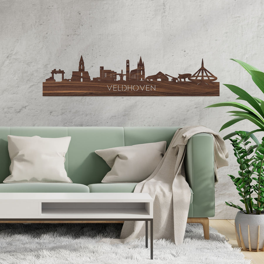 Skyline Veldhoven Noten houten cadeau decoratie relatiegeschenk van WoodWideCities