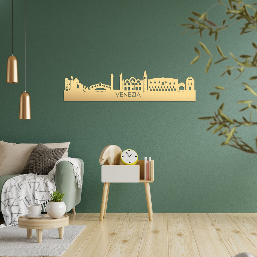 Skyline Venezia Metallic Goud gerecycled kunststof cadeau decoratie relatiegeschenk van WoodWideCities