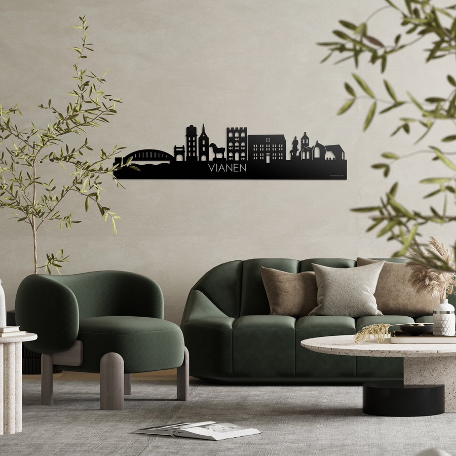 Skyline Vianen Zwart glanzend gerecycled kunststof cadeau decoratie relatiegeschenk van WoodWideCities