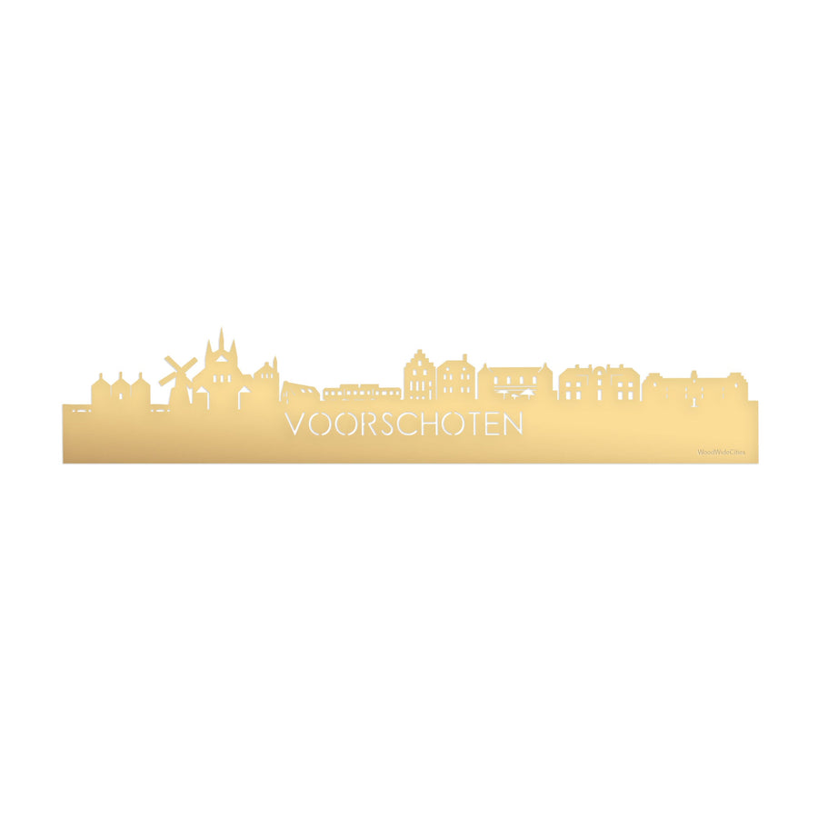 Skyline Voorschoten Metallic Goud gerecycled kunststof cadeau decoratie relatiegeschenk van WoodWideCities