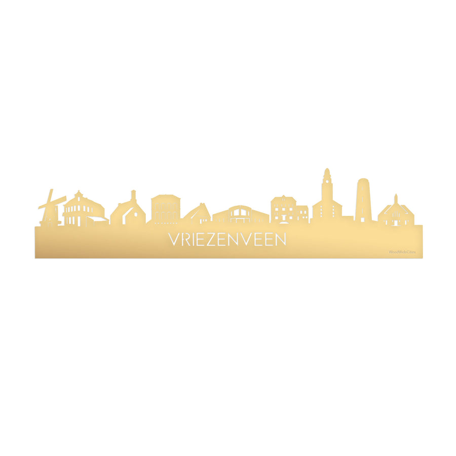 Skyline Vriezenveen Metallic Goud gerecycled kunststof cadeau decoratie relatiegeschenk van WoodWideCities