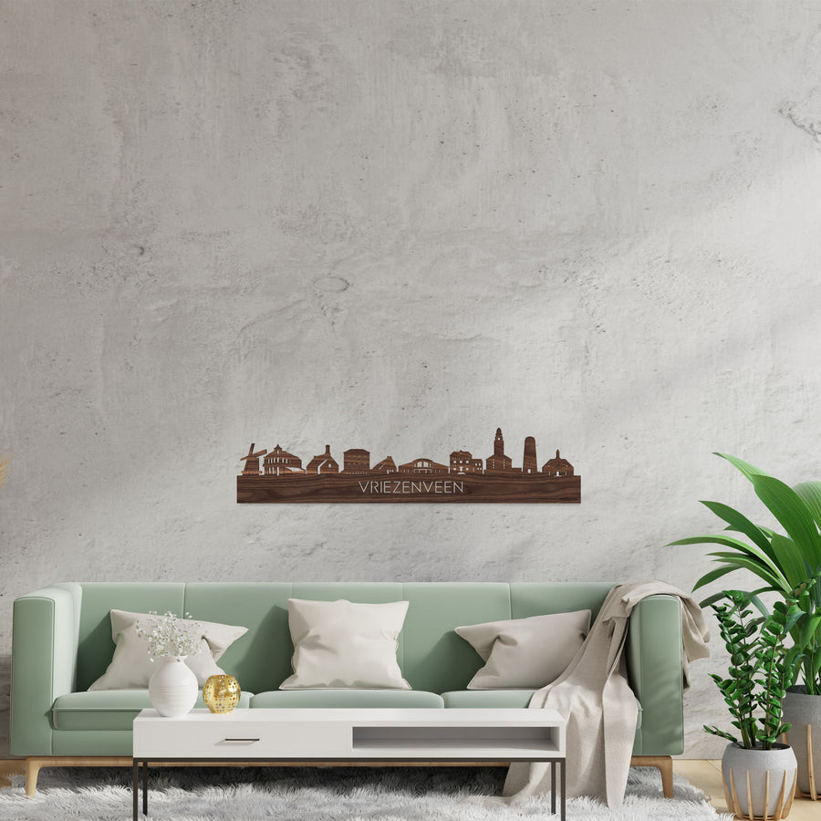 Skyline Vriezenveen Noten houten cadeau decoratie relatiegeschenk van WoodWideCities
