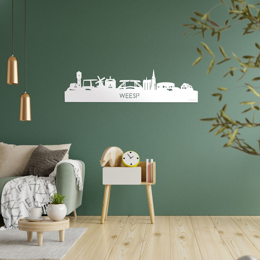 Skyline Weesp Wit glanzend gerecycled kunststof cadeau decoratie relatiegeschenk van WoodWideCities