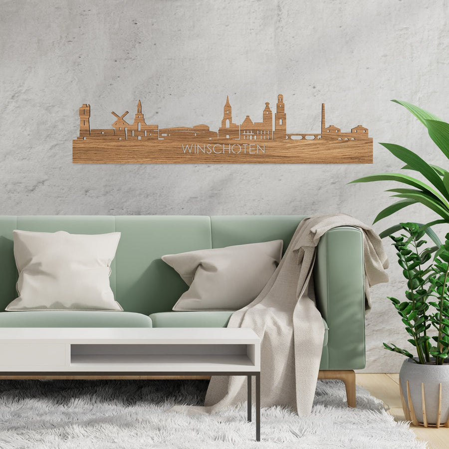 Skyline Winschoten Eiken houten cadeau decoratie relatiegeschenk van WoodWideCities