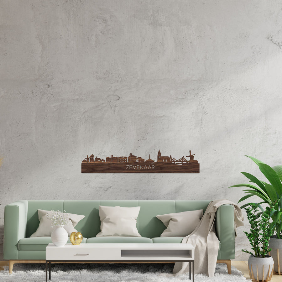 Skyline Zevenaar Noten houten cadeau decoratie relatiegeschenk van WoodWideCities
