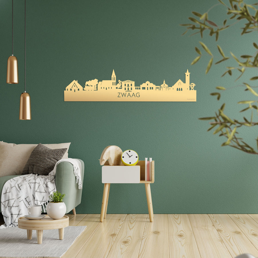 Skyline Zwaag Metallic Goud gerecycled kunststof cadeau decoratie relatiegeschenk van WoodWideCities