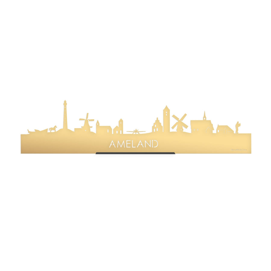 Standing Skyline Ameland Goud Metallic 40 cm houten cadeau decoratie relatiegeschenk van WoodWideCities