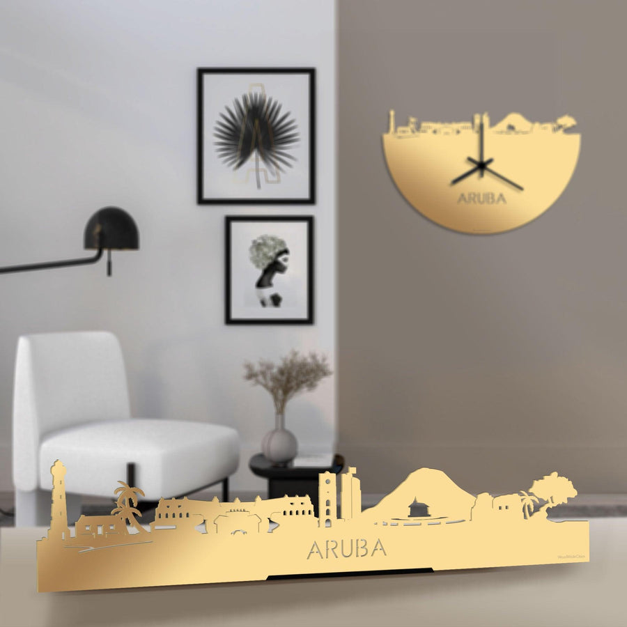 Standing Skyline Aruba Metallic Goud gerecycled kunststof cadeau decoratie relatiegeschenk van WoodWideCities