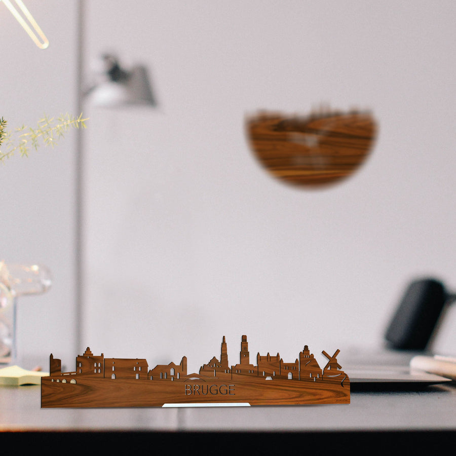 Standing Skyline Brugge Palissander houten cadeau decoratie relatiegeschenk van WoodWideCities