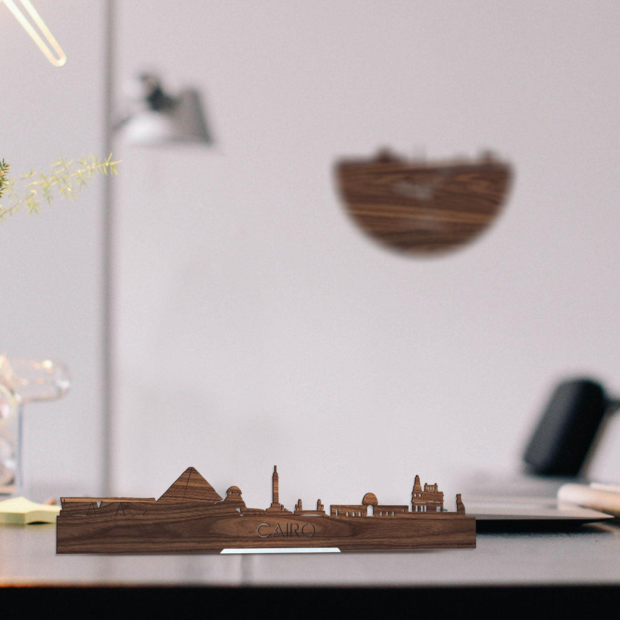 Standing Skyline Cairo Noten houten cadeau decoratie relatiegeschenk van WoodWideCities