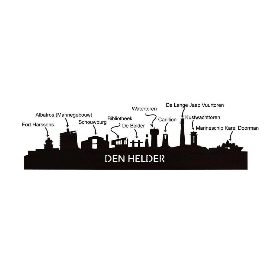 Standing Skyline Den Helder Black houten cadeau decoratie relatiegeschenk van WoodWideCities