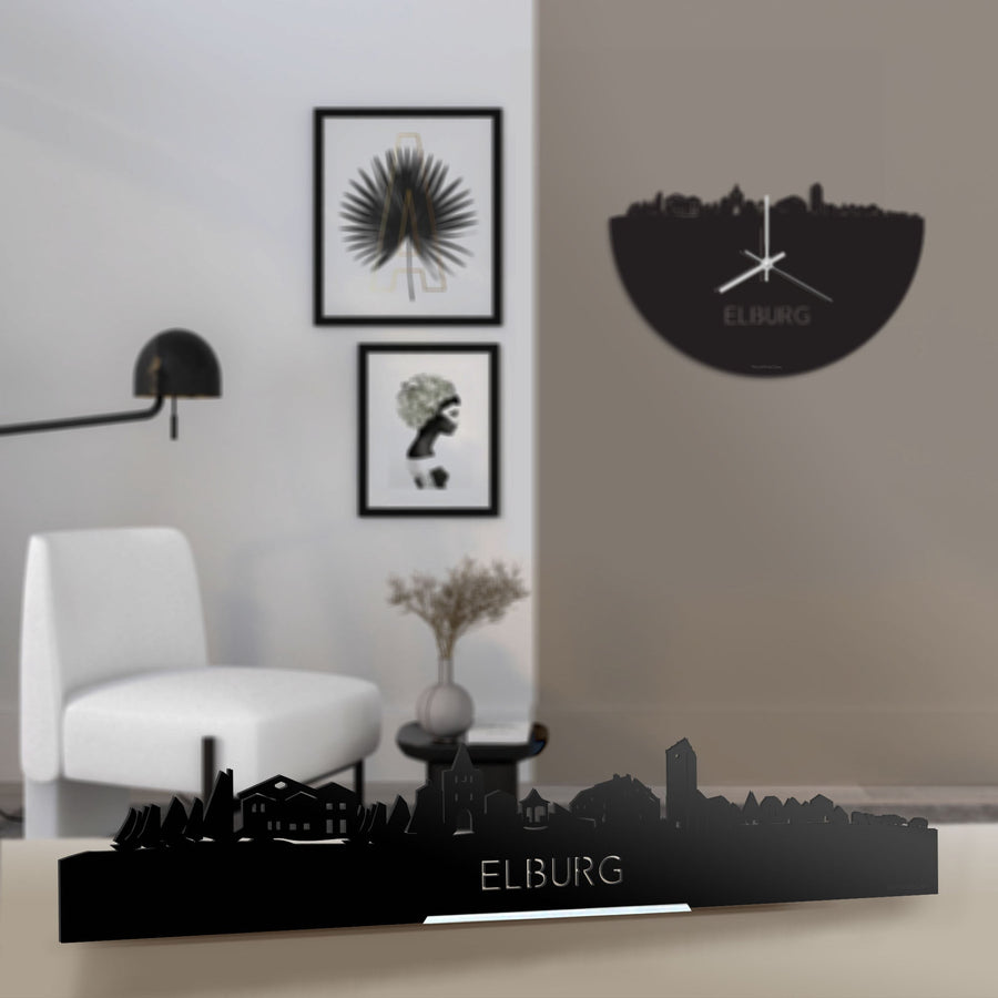 Standing Skyline Elburg Zwart glanzend gerecycled kunststof cadeau decoratie relatiegeschenk van WoodWideCities