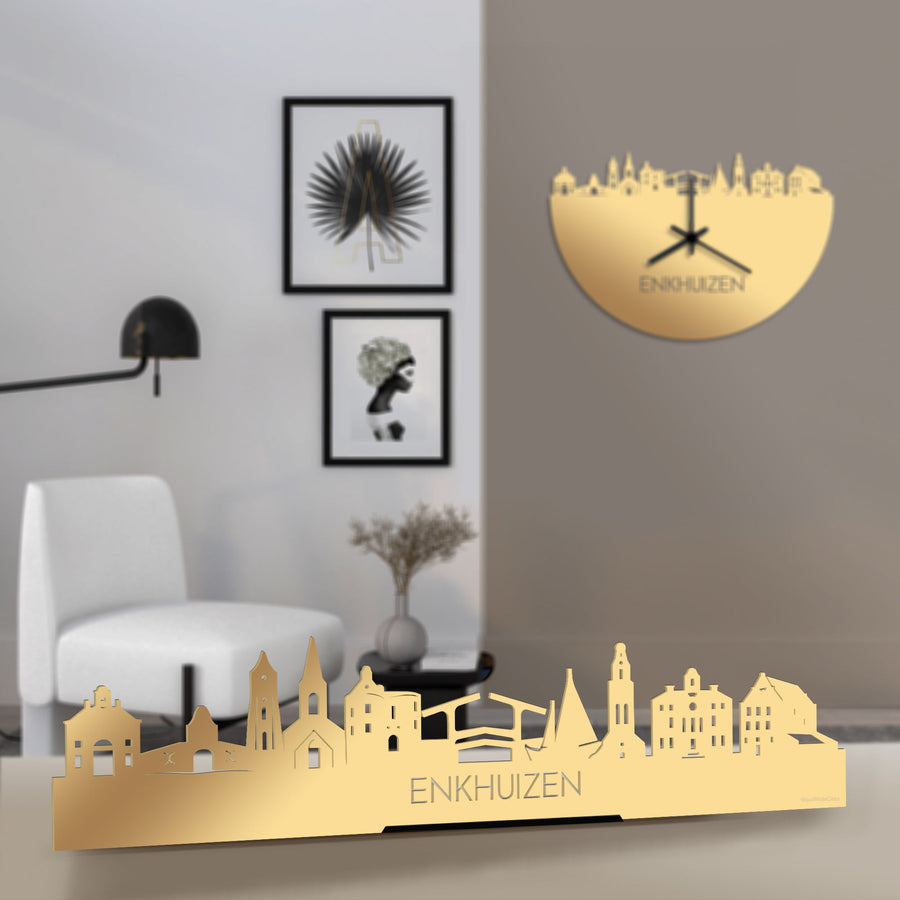 Standing Skyline Enkhuizen Metallic Goud gerecycled kunststof cadeau decoratie relatiegeschenk van WoodWideCities