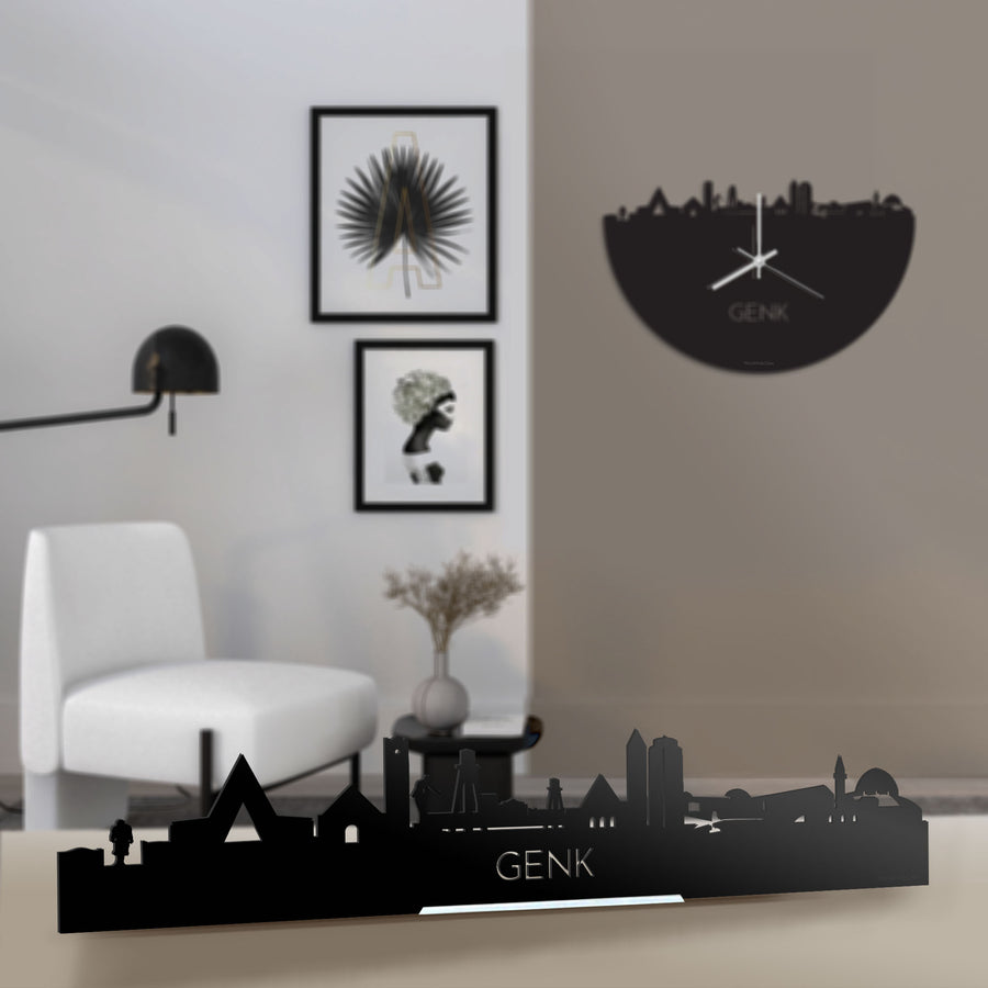 Standing Skyline Genk Zwart glanzend gerecycled kunststof cadeau decoratie relatiegeschenk van WoodWideCities