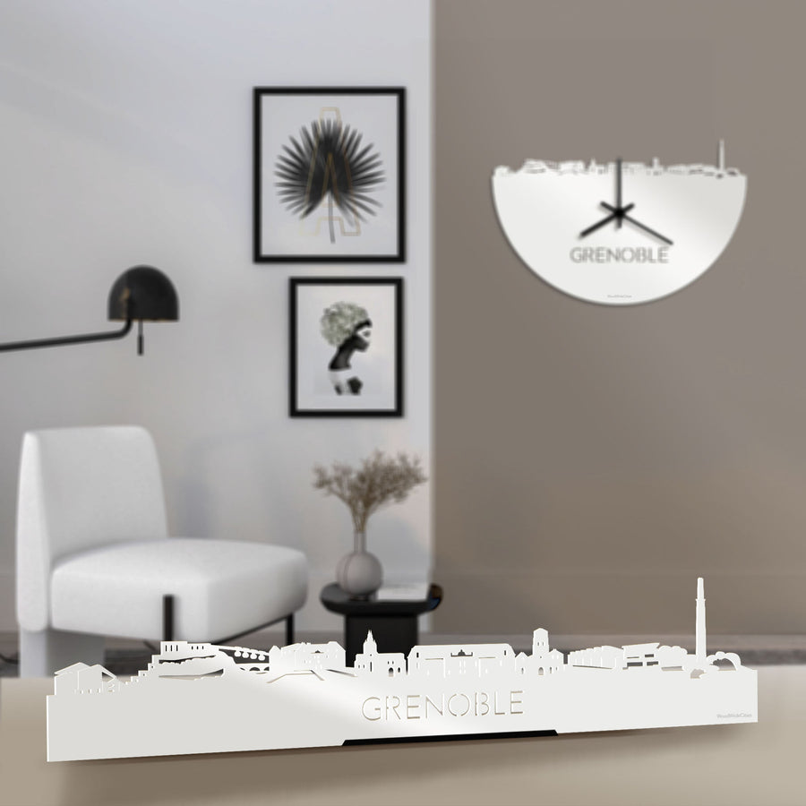 Standing Skyline Grenoble Wit glanzend gerecycled kunststof cadeau decoratie relatiegeschenk van WoodWideCities