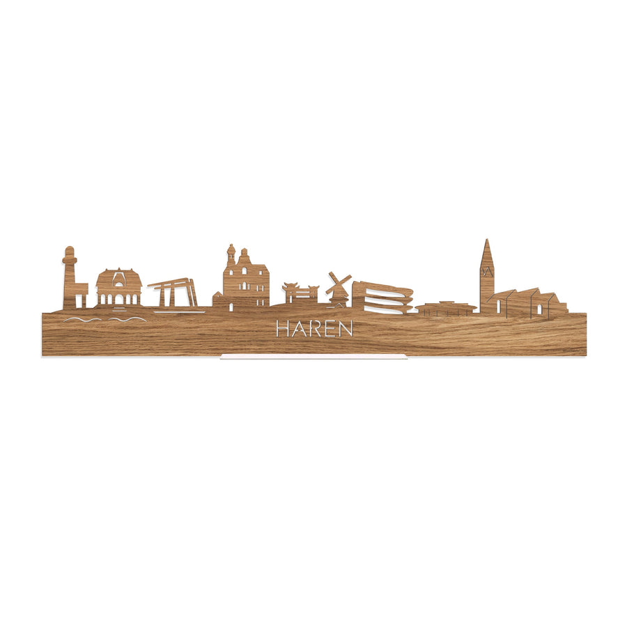 Standing Skyline Haren Eiken houten cadeau decoratie relatiegeschenk van WoodWideCities