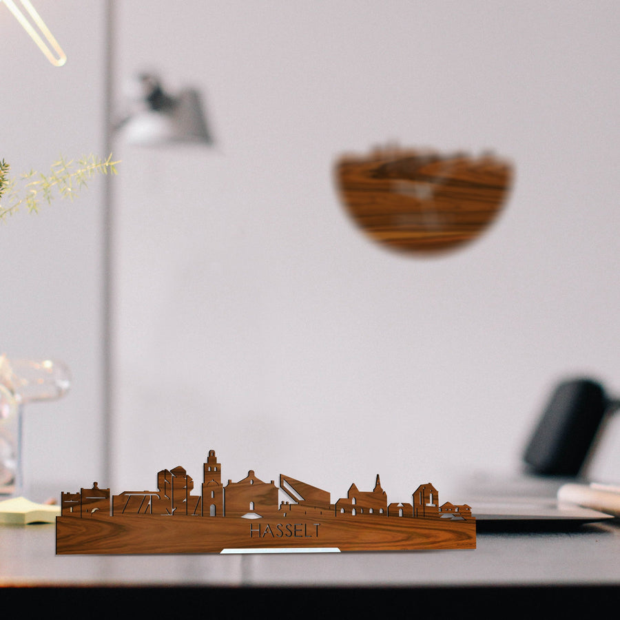 Standing Skyline Hasselt Palissander houten cadeau decoratie relatiegeschenk van WoodWideCities