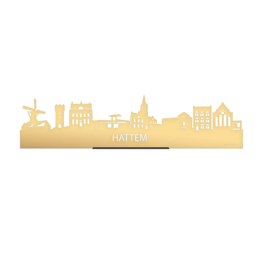 Standing Skyline Hattem Goud Metallic 40 cm houten cadeau decoratie relatiegeschenk van WoodWideCities