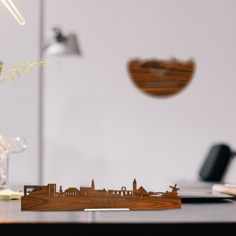 Standing Skyline Hoogeveen Palissander houten cadeau decoratie relatiegeschenk van WoodWideCities