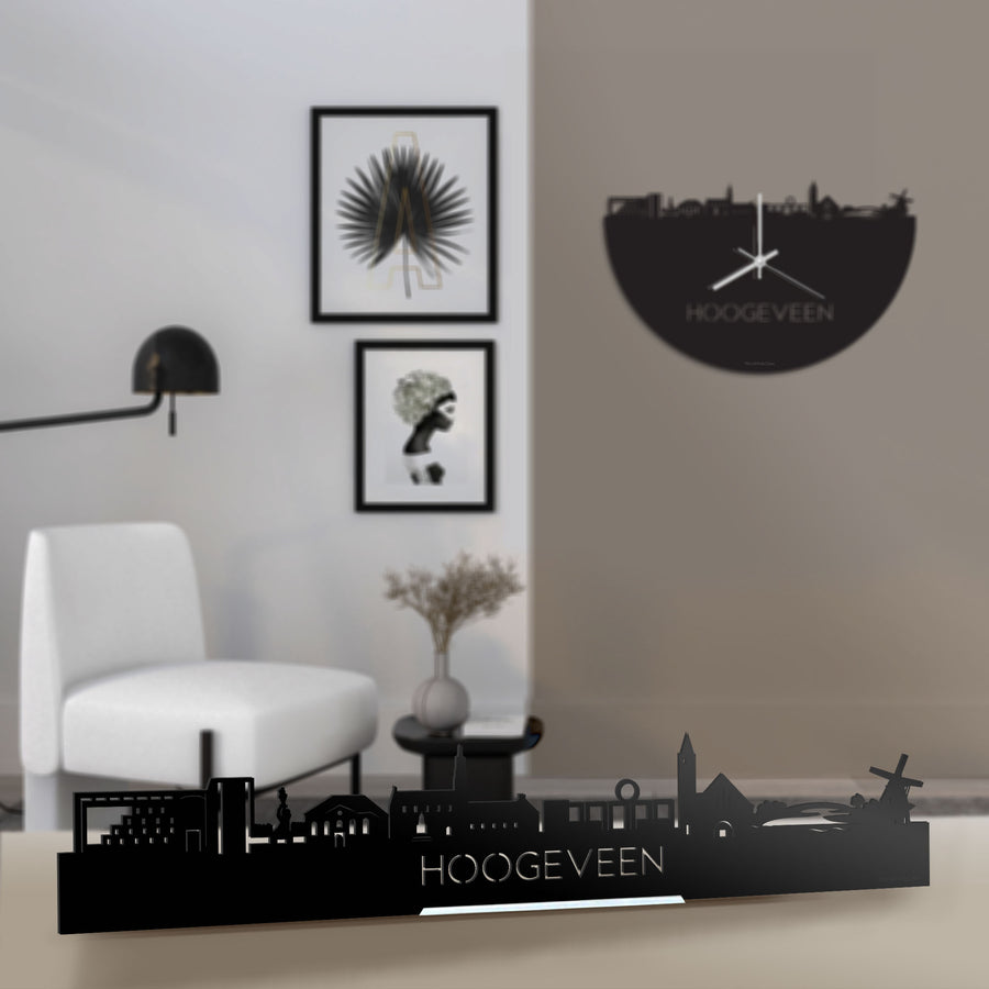 Standing Skyline Hoogeveen Zwart glanzend gerecycled kunststof cadeau decoratie relatiegeschenk van WoodWideCities
